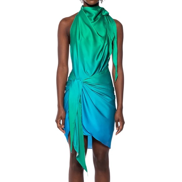 Luxxel Dresses & Skirts - Luxxel Waves of Blue Halter Ombré Wrap Front Mini Dress Size L